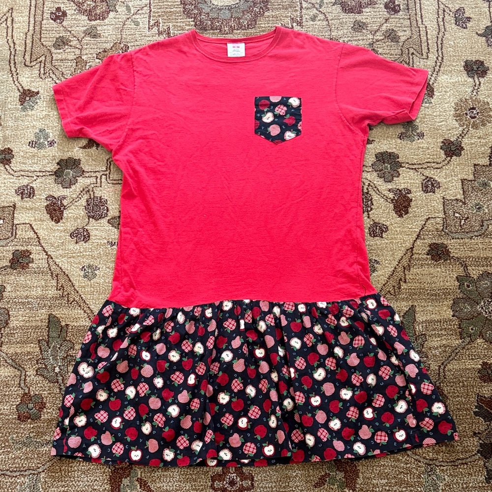 Vintage handmade teacher apple print dress XL